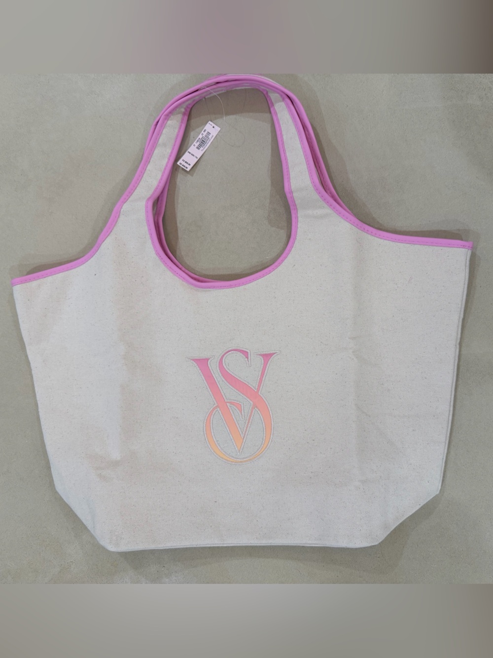 Victoria's Secret Cream Canvas Tote with Pink Trim